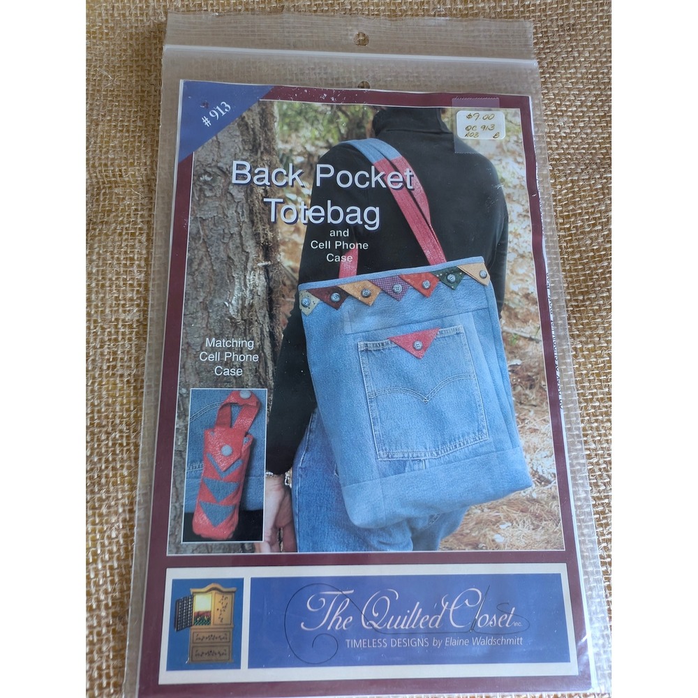 Quilted Closet 913 Back Pocket Tote Bag & Cell Phone Case Sewing Pattern Denim